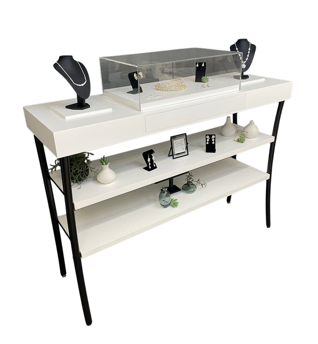 White Accessory Counter with Acrylic Display Bridal Displays