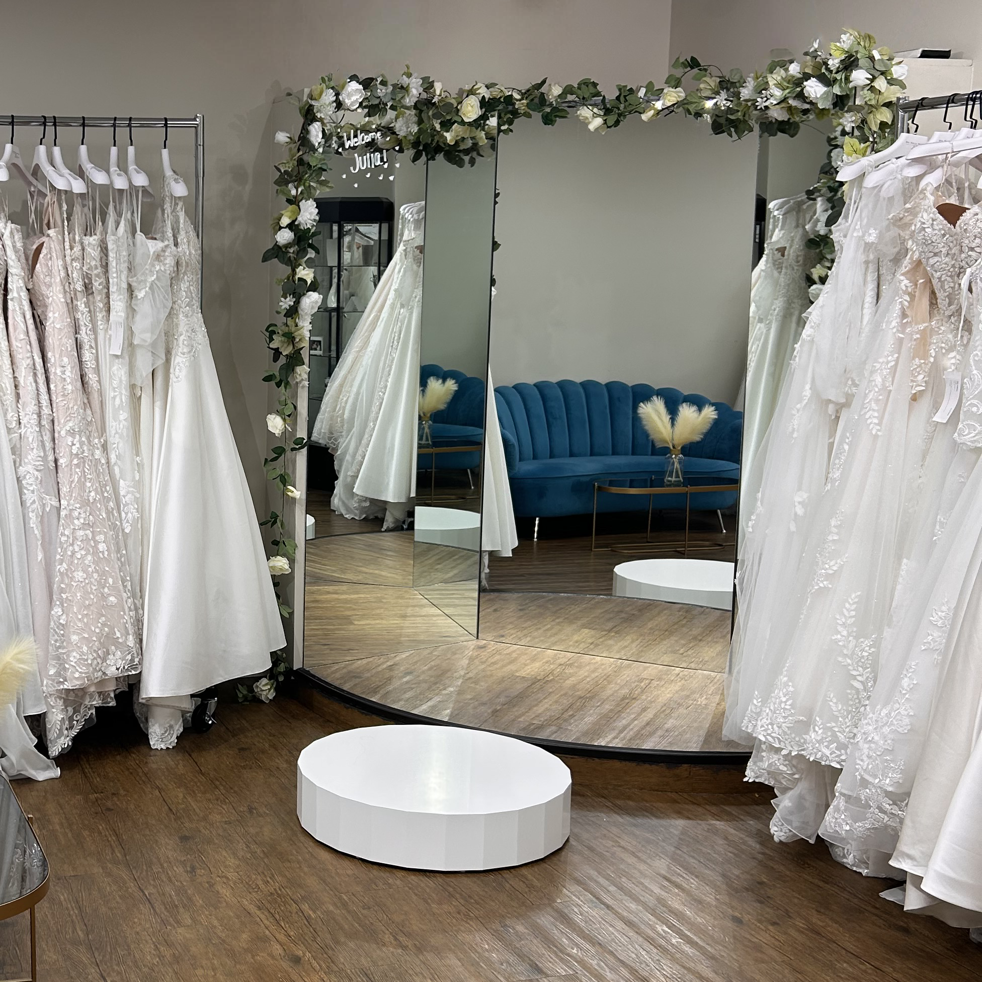 White Deco Cylinder Bridal Riser - Bridal Displays